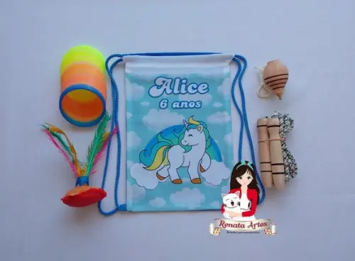 Mochila Boa Infância Tema Unicornio Azul