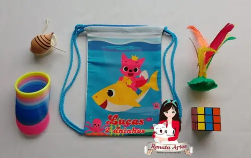 Mochila Brinquedos Retrô Tema Pinkfong Baby Shark