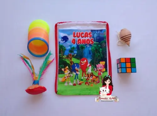 Mochila Brinquedos Retrô Tema Sonic Turma