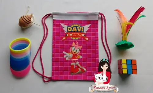 Mochila Brinquedos Retrô Tema Sonic Rosa