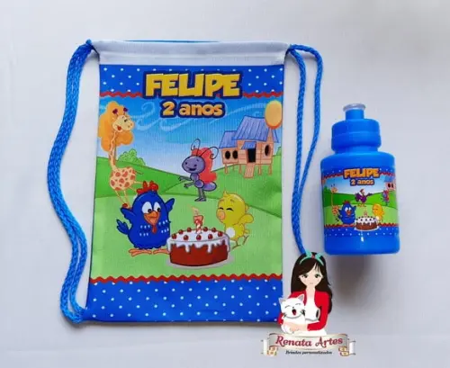 Mochila com Squeeze Personalizado Galinha Pintadinha