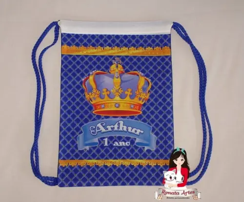 Mochila de Tecido Personalizada Coroa Realeza Azul