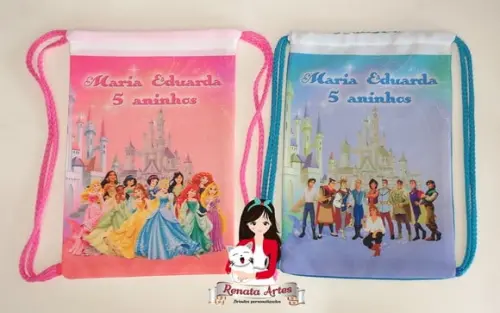 Mochila de Tecido Personalizada Princesas e Príncipes Disney