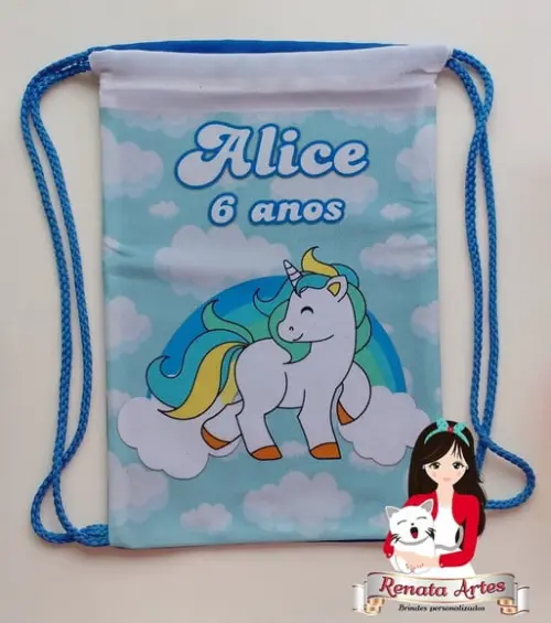 Mochila de Tecido Unicórnio Azul