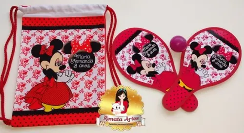 Mochila Ping Pong Tema Minnie Vermelha