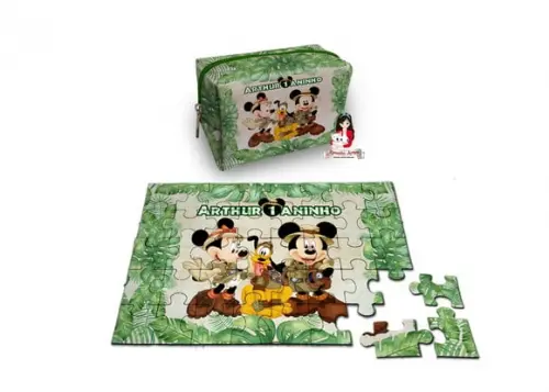 Necessaire Box com Quebra Cabeças Mickey Safari