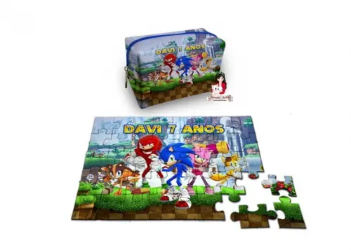 Necessaire Box com Quebra Cabeças Sonic
