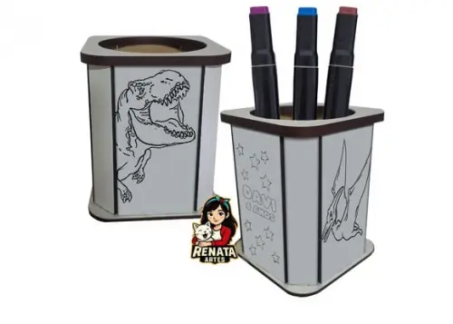 Porta Lápis para Colorir Dinossauro Jurassic