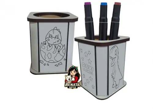 Porta Lápis para Colorir Dinossauro Cute