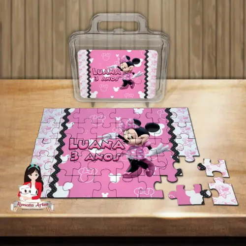 Quebra Cabeça Personalizado na Maleta Minnie Rosa
