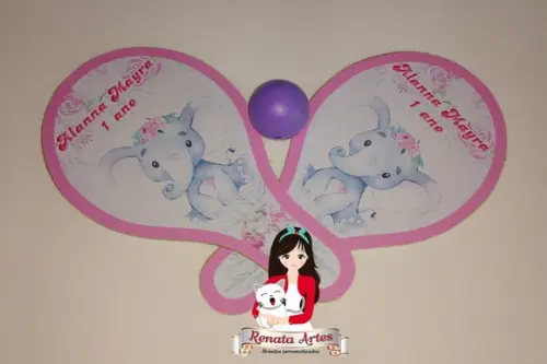 Raquetes de Ping Pong Personalizada Tema Elefantinha Rosa