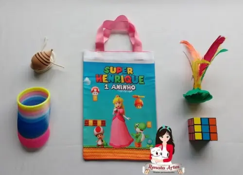 Sacola Brinquedos Retrô Personalizada Tema Super Mário Bross