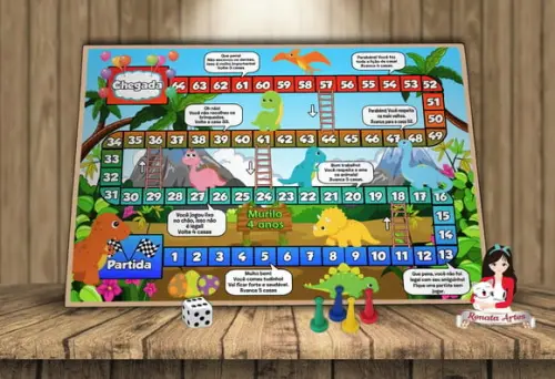 Tabuleiro Educativo Personalizado Dinossauros Cute