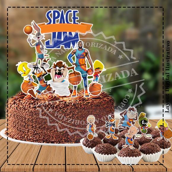 Topo de Bolo + Topper Looney Tunes Space Jam Arquivo Digital
