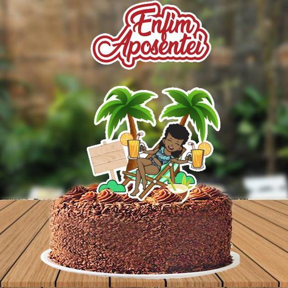 Topo de Bolo Aposentei Feminino Morena 4118 Arquivo Digital