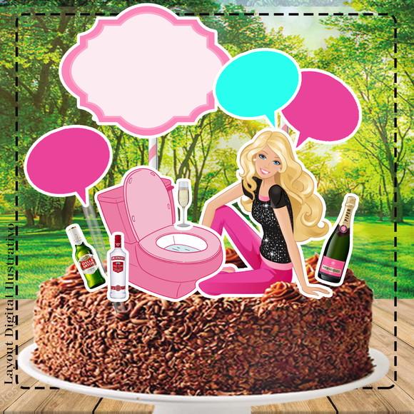 Topo de Bolo Barbie Bebada- Ref 0244 Arquivo Digital