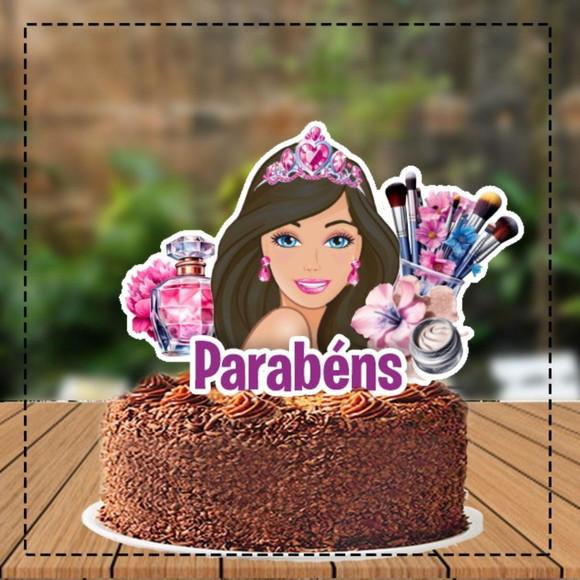 Topo de Bolo Barbie Cabeça Maquiagem - 4876 Arquivo Digital