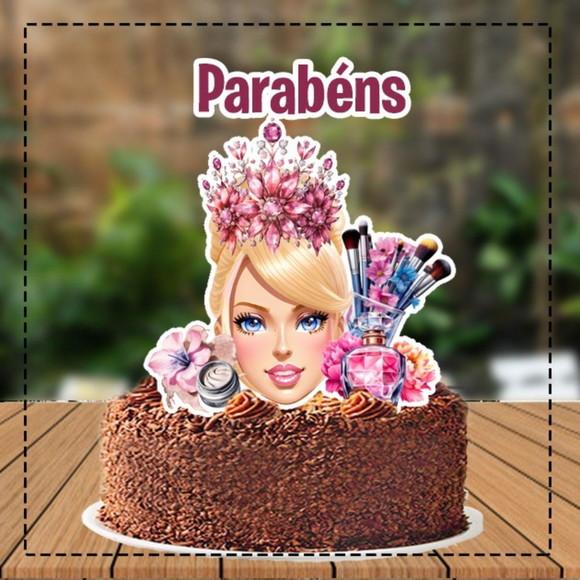 Topo de Bolo Barbie Cabeça Maquiagem - 4856 Arquivo Digital