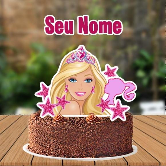 Topo de Bolo Barbie Cabeça Estrelas - 5842 Arquivo Digital