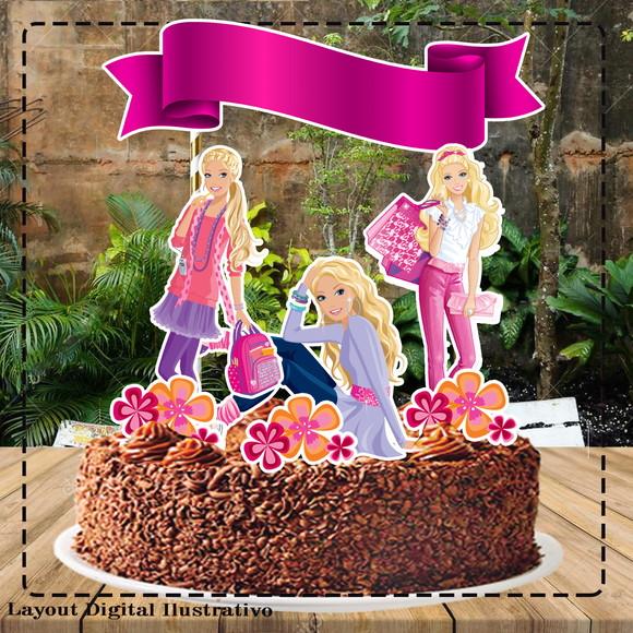 Topo de Bolo Barbie Rosa- Ref 0250 Arquivo Digital