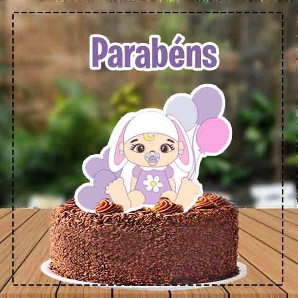 Topo de Bolo Bebe Menina Coelho - Ref 1520 Arquivo Digitalv