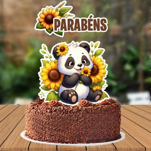 Topo de Bolo Bichos Pandinha Girassol - 5696 Arquivo Digital