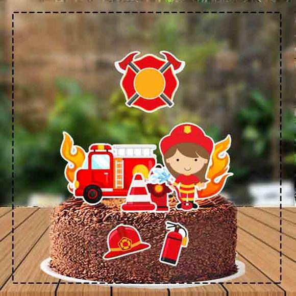 Topo de Bolo Bombeiros Menina - Ref 0483 Arquivo Digital
