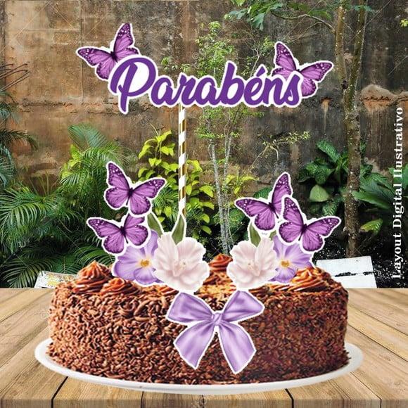 Topo de Bolo Borboletas Lilas - Ref 0496 Arquivo Digital