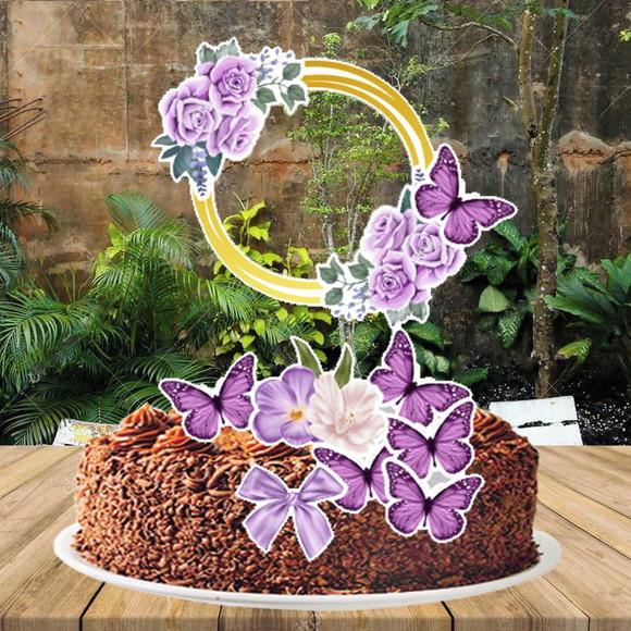 Topo de Bolo Borboletas Lilas - Ref 2943 Arquivo Digital