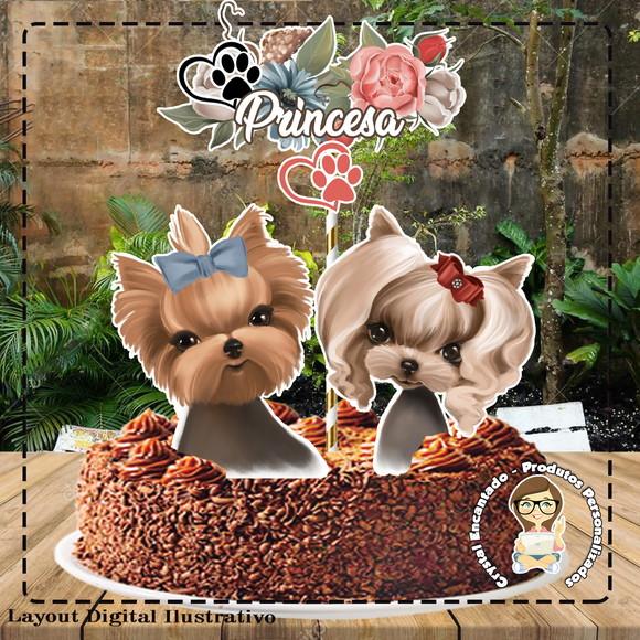 Topo de Bolo Cachorrinho Yorkies - Ref 0376 Arquivo Digital