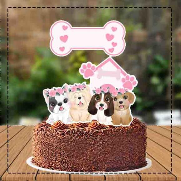 Topo de Bolo Cachorros Rosa - Ref 3708 Arquivo Digital