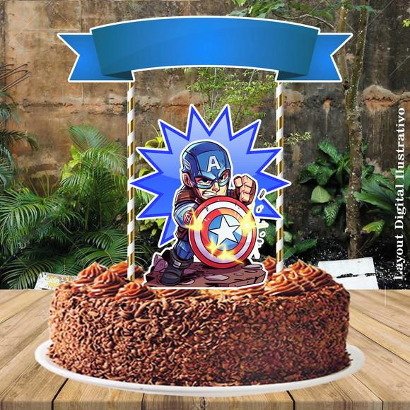 Topo de Bolo Capitao America - 0574 Arquivo Digital