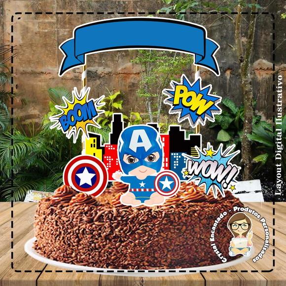 Topo de Bolo Capitao America Baby - 0578 Arquivo Digital