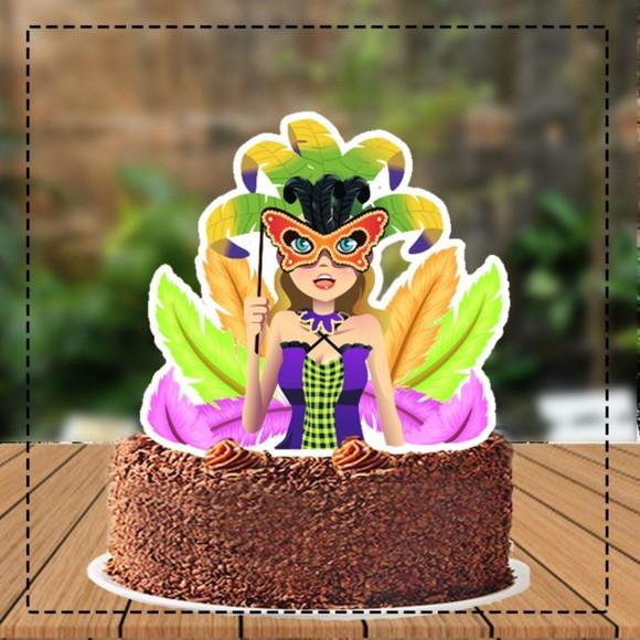 Topo de Bolo Carnaval Fantasia Mulher - 5470 Arquivo Digital