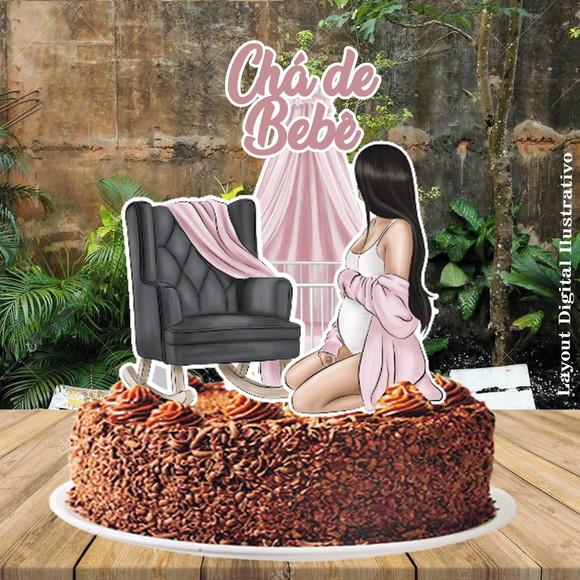 Topo de Bolo Cha de Bebe Menina - 0183 Arquivo Digital