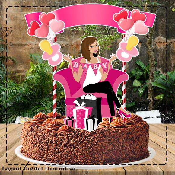 Topo de Bolo Cha de Bebe Menina - 0453 Arquivo Digital