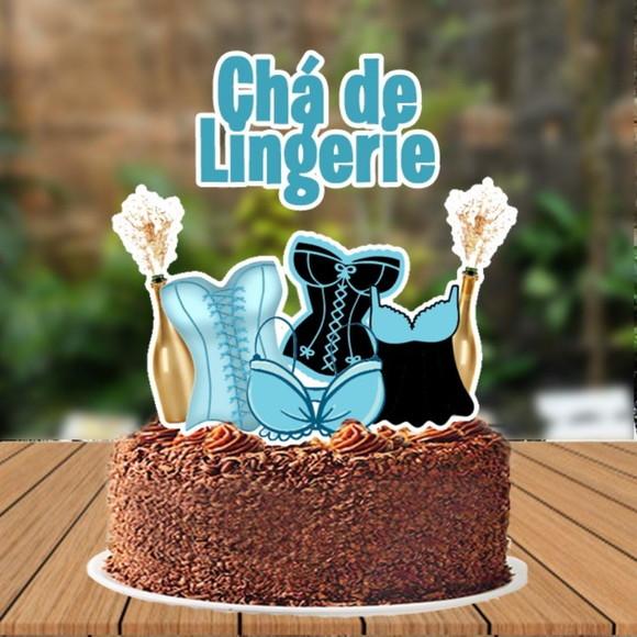 Topo de Bolo Cha de Lingerie Azul - 5789 Arquivo Digital
