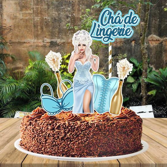 Topo de Bolo Cha de Lingerie Azul - 0635 Arquivo Digital