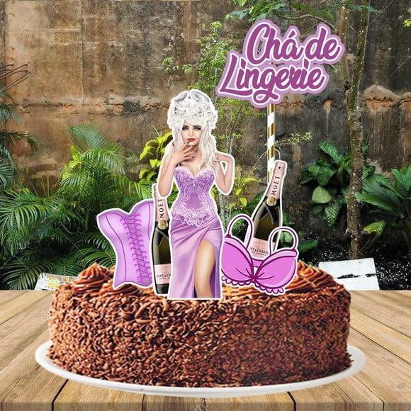 Topo de Bolo Cha de Lingerie Rosa - 0636 Arquivo Digital