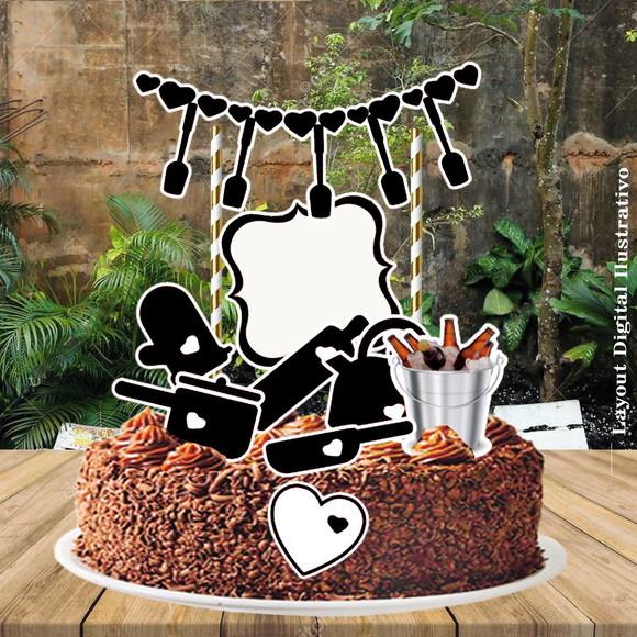 Topo de Bolo Cha de Panela Preto - 0634 Arquivo Digital