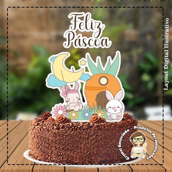 Topo de Bolo Coelho Pascoa no Balanço - 5481 Arquivo Digital