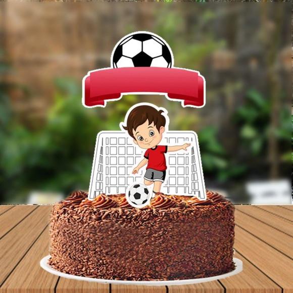 Topo de Bolo Digital Futebol Menino Camisa Vermelha - 5676
