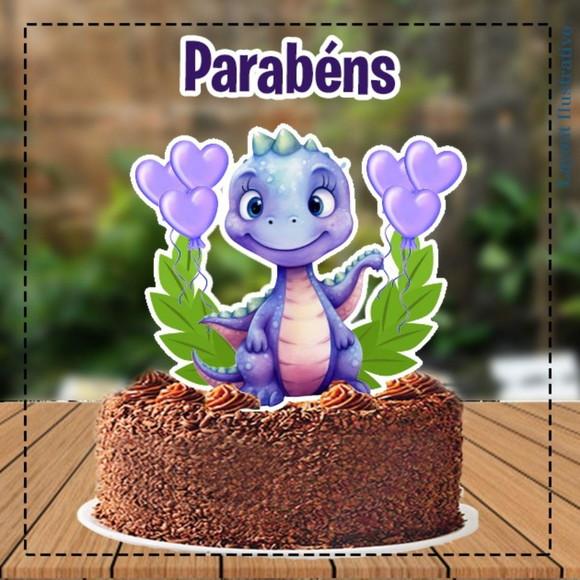 Topo de Bolo Dinossauro Cute Lilas -ref 5271 Arquivo Digital