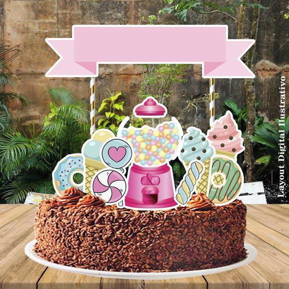 Topo de Bolo Doces Candy Color - 0713 Arquivo Digital
