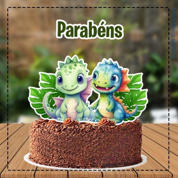 Topo de Bolo Dois Dinossauros Cute - 5273 Arquivo Digital
