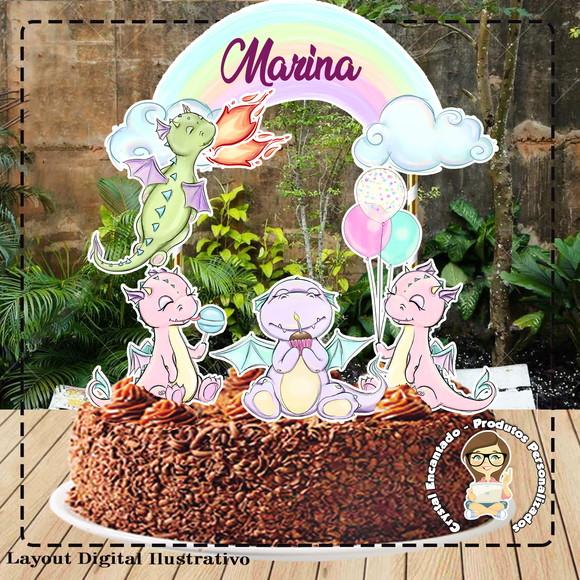 Topo de Bolo Dragão Menina - Ref 1422 Arquivo Digital