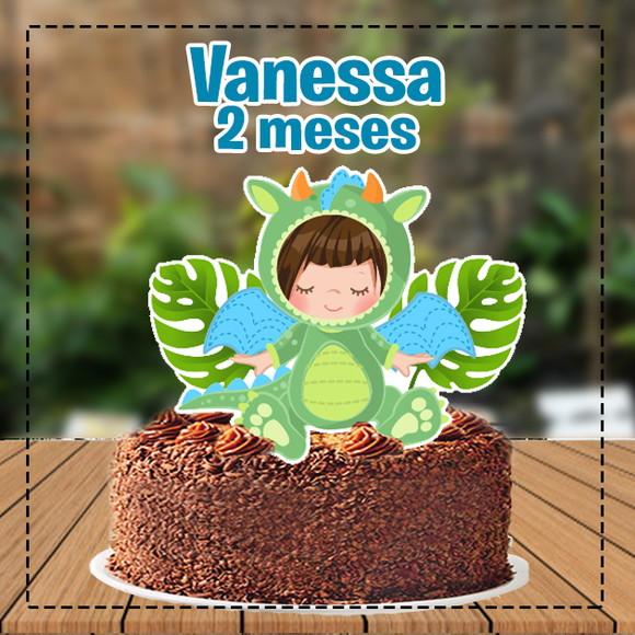 Topo de Bolo Dragao Menina Castanho - 5157 Arquivo Digital