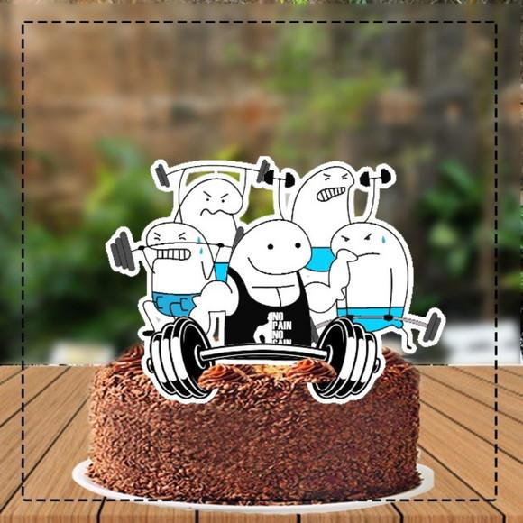 Topo de Bolo e Topper Flork Academia Masculino Arq. Digital