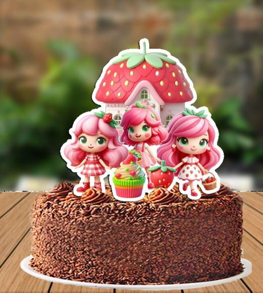 Topo de Bolo e Topper Moranguinho Casa Cupcake Arq. Digital