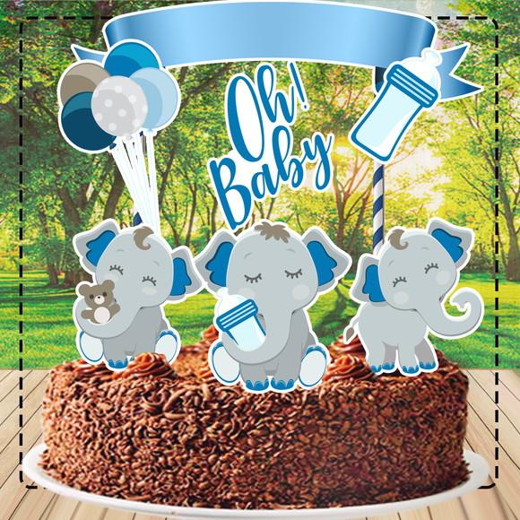 Topo de Bolo Elefantinho Azul - Ref 3806 Arquivo Digital